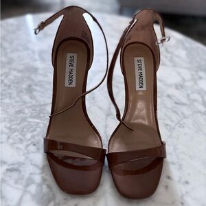 Steve Madden Brown Patent Strappy Heels | Size 7.5 | 4.25” Heel